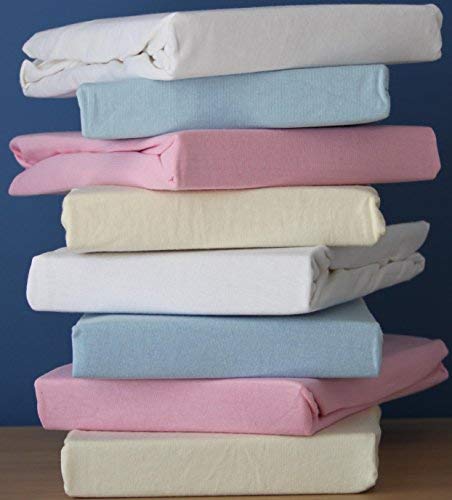 Dudu N Girlie Moses Basket Sheets 74x30cm –Cream & Blue, 2 Pack, 100% Jersey Cotton Fitted Bedding for Carrycots & Prams