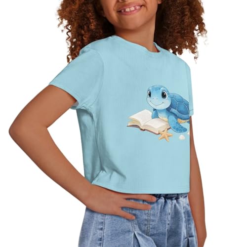 Image of Girls Fashion Crewneck Tee Shirts Casual Short Sleeve Crop Top Summer Outfits 5-14 Year