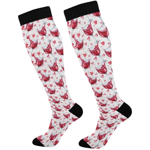 Image of Pigsaly Red White Polka Dot Womens Compression Socks Athletic Tube Sock Knee High Socks Outdoor Sport Socks