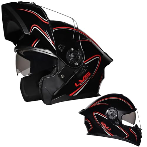 Modular Flip Up Front Motorbike Helmet Motorbike Crash Modular Helmet with Anti-Fog Dual Visors DOT/ECE Approved Full Face Motorcycle Helmet Noise Reducation for Men Women B4,L/(59~60cm)