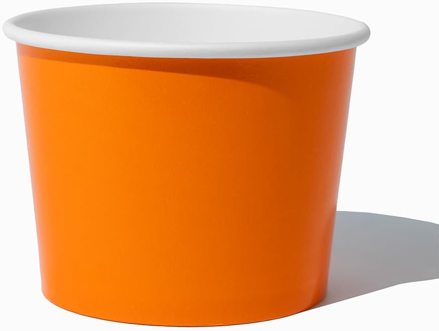 UNIQ 16 oz Solid Orange Ice Cream Cups Disposable Leak Resistant Paper Dessert Cups for Ice Cream, Frozen Yogurt, Soup & Hot Food – 1000 Pack for Catering, Takeout & Parties