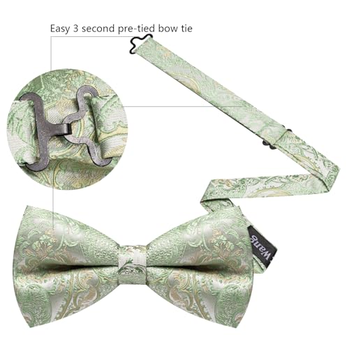 Image of YOHOWA Paisley Striped Men Bow Tie Pre-Tied Formal Adjustable Colorful Bowties Handkerchief Cufflinks Set Wedding Party