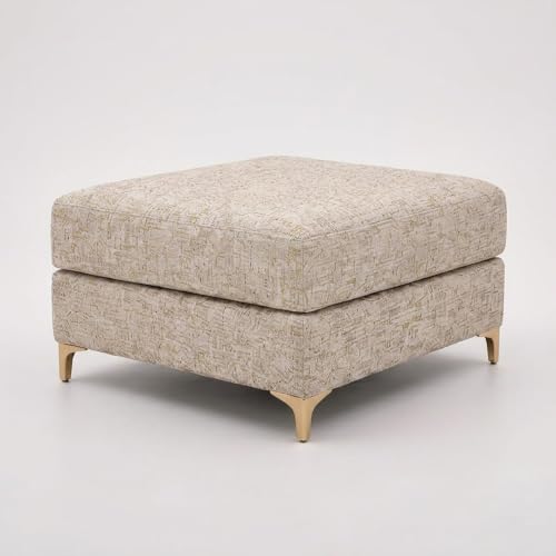 Image of FURNY Signature Cresta 4-Seater L-Shape Sofa Set with Movable Ottoman | Flexible LHS /RHS Layout | Boucle Weave Fabric | 40D Foam + Zigzag Spring | 3-Yr Warranty (Sandstone Beige)