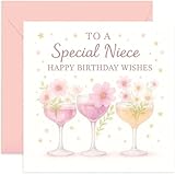 Fabelhafte Geburtstagskarte für Nichte, rosa Blumenmuster, Cocktailgläser-Design, Geschenke für sie, quadratische Karte mit Umschlag