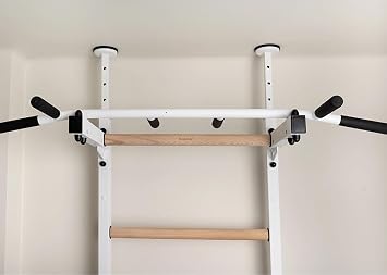 521W Wallbars, Stall Bars, Swedish Ladder, Gymnastic Ladder with Fixed Steel 6-Grip Pull Up Bar, Floor to Ceiling or Wall Mounting for Suspension Training and Stretching, Home, Gym