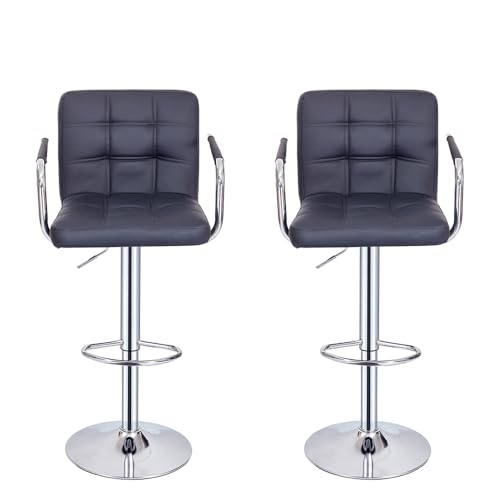 Panana Lot de 2 Tabourets de Bar, Chaises Haut, Hauteur Réglable, Revêtement en PU, Rotatif sur 360°, avec Accoudoirs, Dossier et Repose-Pieds, Pied Chromé...