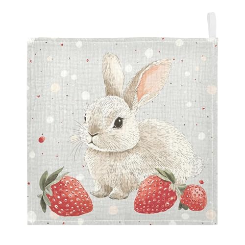 vvfelixl Rabbit Strawberries Baby Burp Cloths Baby Muslin Washcloths for Boys Girls Cotton Babys Face Towel for Newborn Infants Soft and Absorbent 11.8 X 11.8 in, 5 Pack