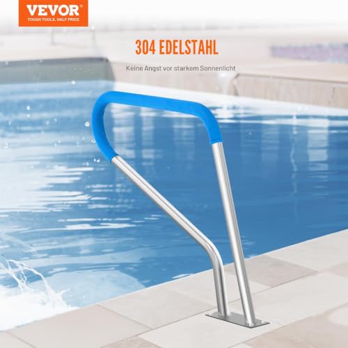 VEVOR Pool-Handlauf, 990 x 100 x 812 mm, Pooleinstieg, Edelstahl mit Grundplatte für Innen-/Außenpools, Einstieghilfe für Schwimmbäder, rostfreier Haltegriff mit Griffabdeckung und Zubehör für Spas