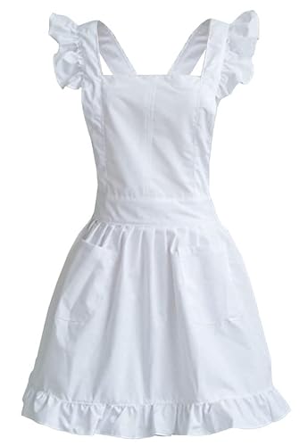 LilMents Petite Maid Ruffle Retro Apron Kitchen Cooking Cleaning Fancy Dress Cosplay Costume - White