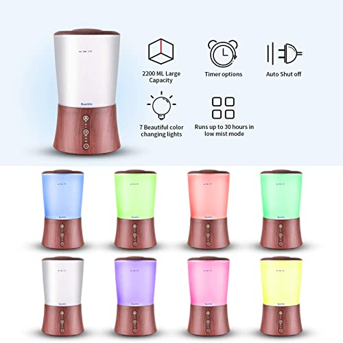 Bluehills Large 2000 Ml Xl Essential Oil Diffuser Aroma Humidifier 2 Liter Capacity For Big Living Room Home Baby Long Run Xl Huge Coverage Area High Mist Timer Dark Wood Grain 2L S3 #TOP4