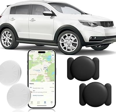 GPS Tracker for Vehicles,2PCS Mini Hidden Car Tracker with Magnetic Case,No Monthly Fee Real Time GPS Car Tracker Compatible with Apple Find My(iOS Only)-Black