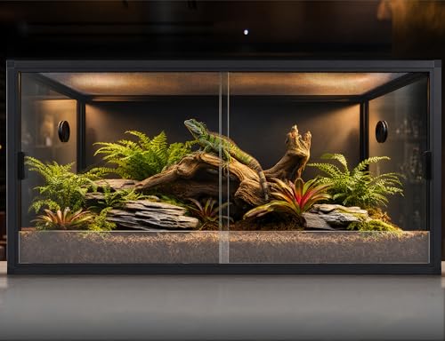120 Gallon Reptile Tank, 4x2x2 Reptile Enclosure for Bearded Dragon, Snake, Ball Python & Chameleon, Aluminum Alloy Reptile Terrariums Cage with Front Sliding Tempered Glass Doors (Black)
