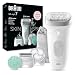 Braun Silk-épil 7 SkinSpa 7-081 All in One Wet & Dry Epilator, Exfoliation Brush, Massage Pad, Wide Head, Shaver & Trimmer Head, German Made, +6 Extras, Rechargeable Hair Removal Device - White