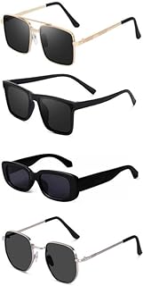 Sheomy Unisex combo offer pack of 4 shades Unisex Fashion Sunglasses Set, 4 Pairs, Metal Frame, Black and Silver - BWS-012