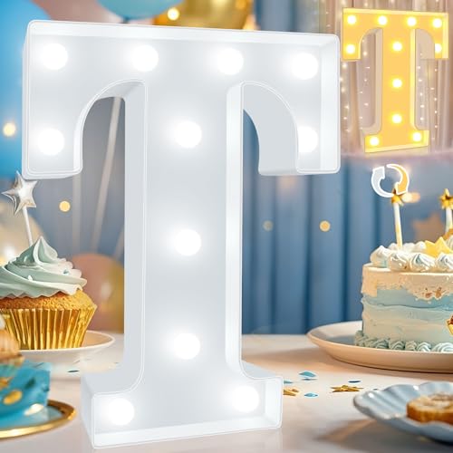 Image of LED Marquee Letter Lights, Warm White and Cool White Decorative Lighted Letters, Light Up Alphabet Letters for Boys Girls, Party, Wedding, Bar, Night Light, Birthday Decoration, Letter T