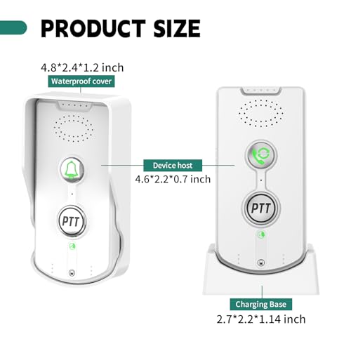 2 Way Doorbell Intercoms for Home Office Business Classroom, Wireless Waterproof Door Intercom System for One Button to Talk, 3 Volume Levels,One Button to Ring, 38 Ringtones with FCC (WHITE)
