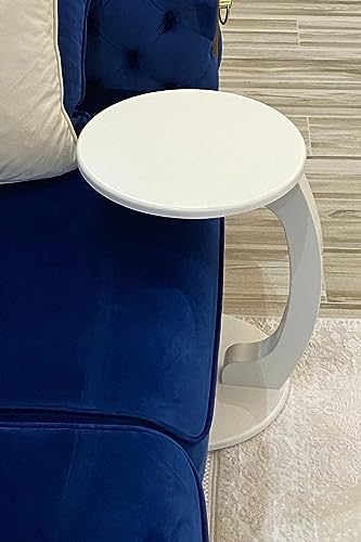 Image of C-Shape Round Table of Modren Style with Engineered Wood for Space Saving Storage for Living Room, Bed Room, Office, Farm House etc (White v)