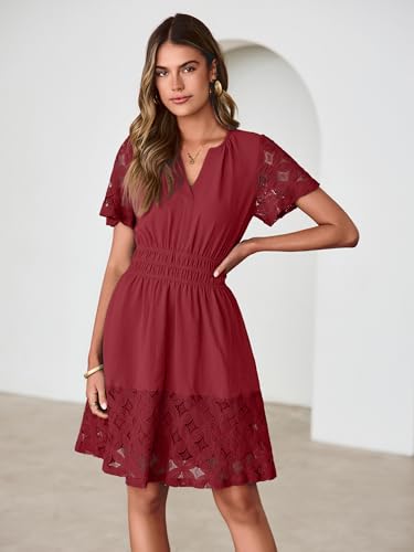 Image of Simplee Womens Boho Summer Dresses Casual Wedding Guest V Neck Short Sleeve Empire Waist A Line Tiered Mini Dress