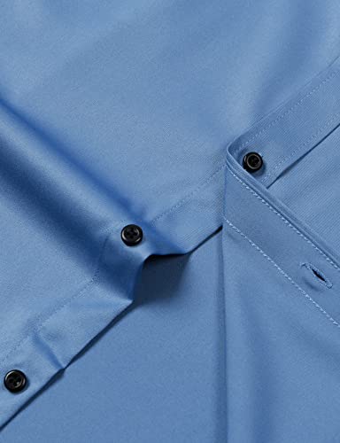 Lucmatton Men's Stylish Stretch Wrinkle-Free Dress Shirt Formal Long Sleeve Slim Fit Button Down Shirts For Wedding Party Ink Blue Large #TOP5