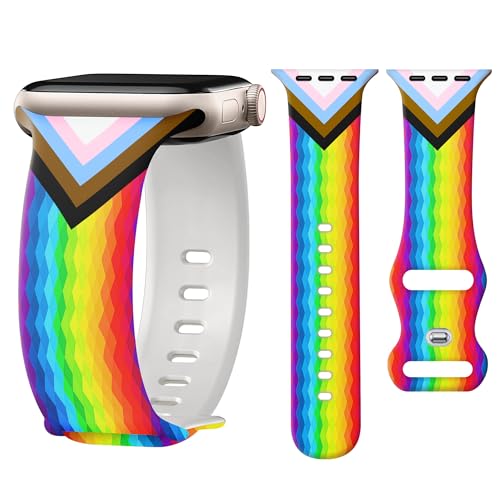 Image of Wipalor Pride Rainbow Band Fit Apple Watch Bands for Women 46mm 44mm 45mm 42mm 49mm, Sport Silicone iWatch Bands for Rainbow iPhone Watch Series 11 10 9 8 7 SE 6 5 4 3 2 1 Ultra-Progress Pride Rainbow