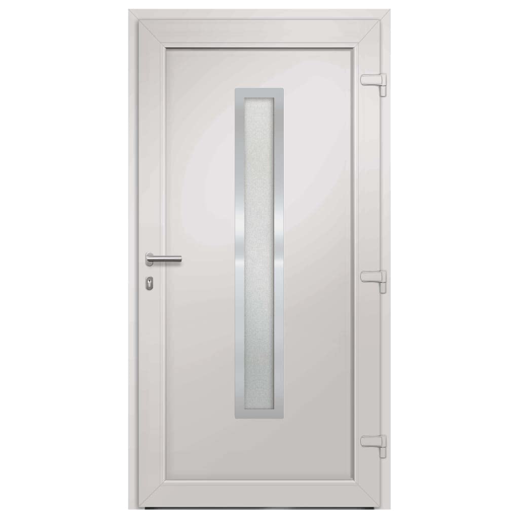 Białe drzwi wejściowe 108 x 200 cm z progiem aluminiowym | Kompletny zestaw montażowy, 5 blokad głowicy grzybkowej, oszklenie izolacyjne, wzmocnienie stalowe 1,2 mm
