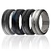 ROQ Silicone Wedding Ring for Men, Set of 4 Elegant, Affordable Silicone Rubber Wedding Bands, Brushed Top Beveled Edges -Black, Grey, Black-Blue Camo, Beveled Metalic Platinum - Size 13
