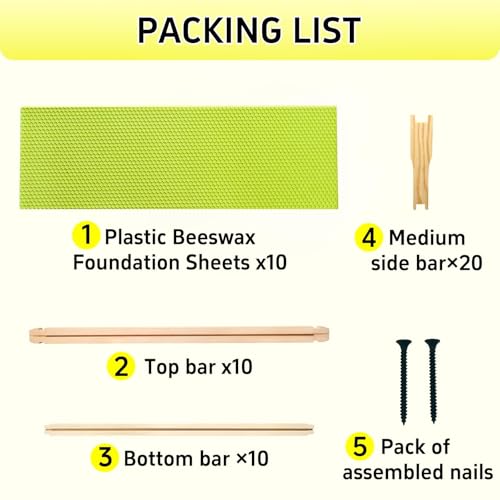 BeeQuestify 10 Pack Medium Beehive Frames and Wax Foundations Unassembled Super Wood Bee Frames with Food Grade Beeswax Coated Foundations Sheets Kit for Beehives, 6-1/4-inch, Green by BeeQuestify - Image 4
