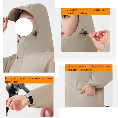 YYKSYDPT Wasserdicht Lange Regenjacke,Atmungsaktiv Regenmantel mit Ärmeln und Reflektierend Kapuze,Fahrradregenmantel Damen und Herren-Wandern