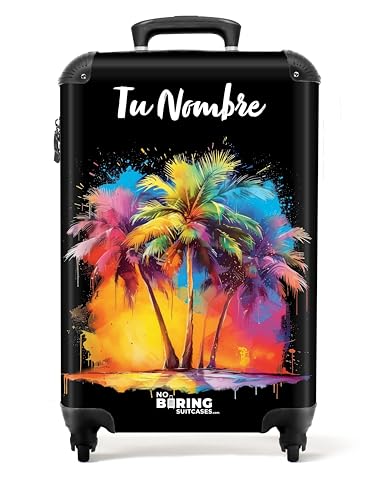 NoBoringSuitcases.com Maletas de Viaje Cabina, Maleta Cabina, Equipaje de Mano, Maletas de Viaje, Trolley, Maletas de 10kg, Maleta Personalizada (Palmeras - Multicolor, 55x40x20 cm)