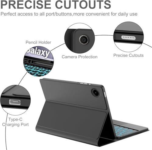 Image of RTSY Keyboard case for Samsung Galaxy Tab A11 Plus (11 inch) & A9+ (11-Inch) with 7-Color Backlit & Touchpad, Multi Angle,Wireless Magnetically Detachable (Black)