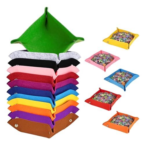 Eulihent 12 Pack Puzzle Sorting Trays Felt Puzzle Sorter Bowls Stackable Dice Tray for Jigsaw Sorting Trays Accessories Reusable Play Trays for Puzzles Cosmetics Jewelry Organizing (12 Colors)