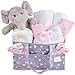 Baby Geschenk Mädchen Windelkorb-Geschenkset – Farbe Rosa Enthält Windeln, Babykleidung, Decke, Musselin, Socken, Lätzchen und Elefanten-Teddybär