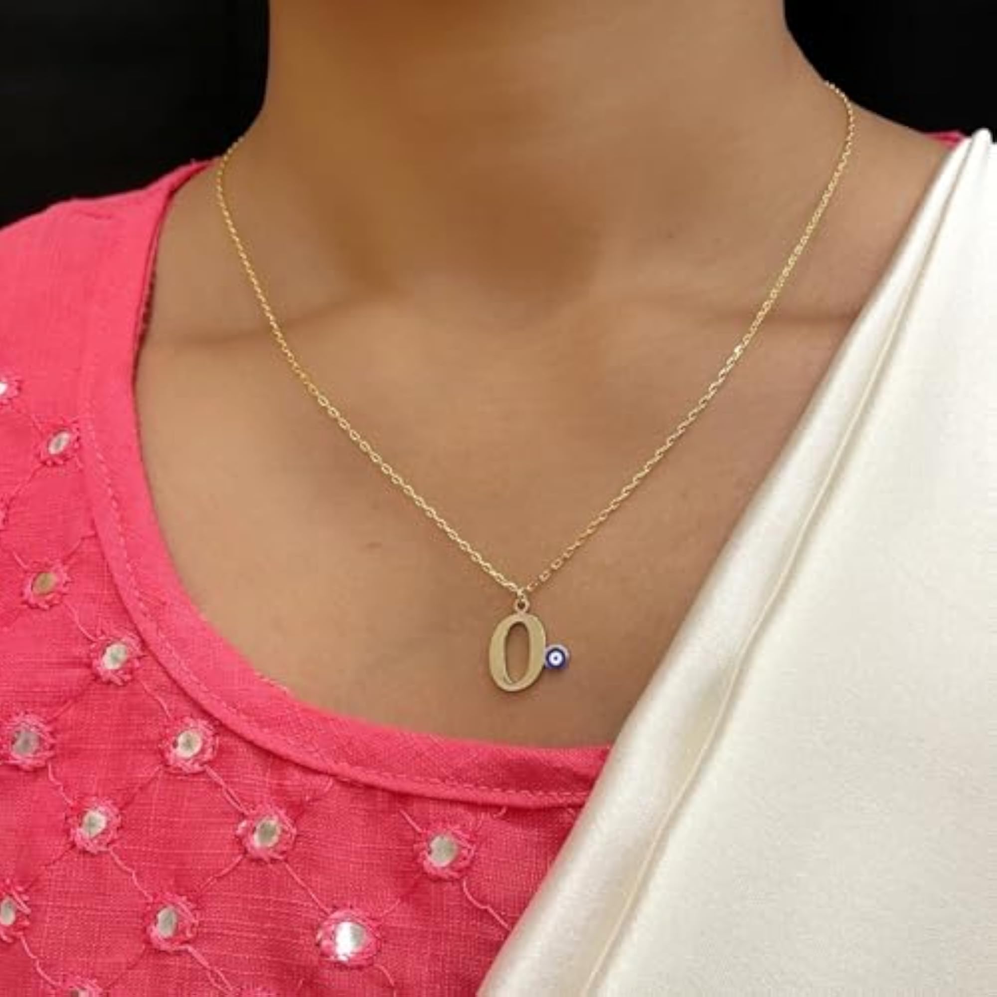 Women's Gold Plated Letter 'O' Blue Evil Eye Initial Necklace