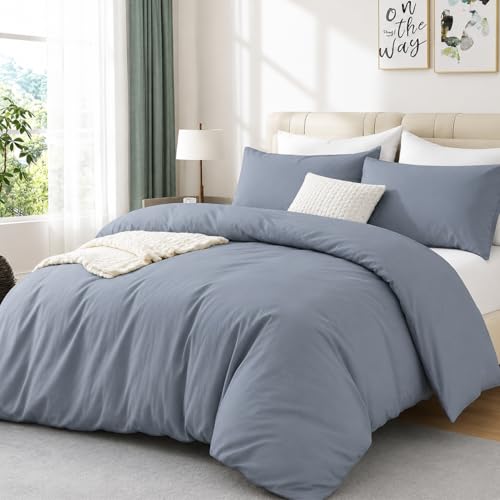Image of 100% Cotton Double Duvet Cover Set with 2 Pillowcase (200x200)cm Light Grey