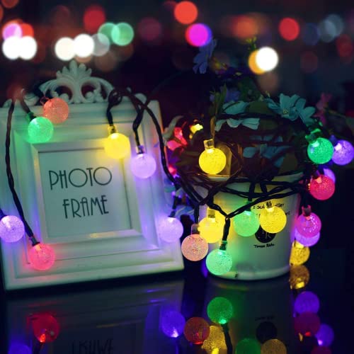 Solar Outdoor String Lights 60LED Crystal Globe Lights 8 Mode 8M/26Ft Indoor/Outdoor Solar String Lights Waterproof for Garden Patio Yard Home Festival Party Wedding(Multi-Coloured)