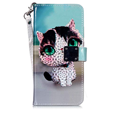 Reevermap Samsung Galaxy J4 Plus Case Glitter PU Leather Shiny Bumper with Card Holder, Protective Flip 3D Cover for Samsung Galaxy J4 Plus Wallet Kickstand Magnetic Closure, Cat