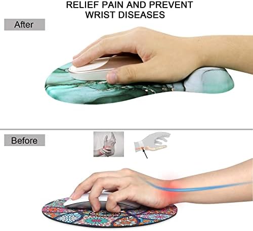 iCasso Mouse Mat Wrist Support, Ergonomic Memory Foam Mouse Wrist Rest Support, Non-Slip Rubber Base Mousepad for Laptop Home Office Gaming Working Easy Typing and Pain Relief - Green Marble