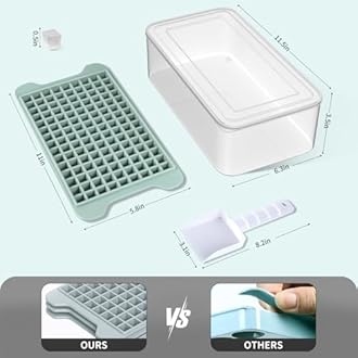 MIni Ice Cube Tray for Freezer with Lid and Bin, Easy Release Small Ice Cube Trays 4 Pack Nugget ice tray, Crushed Ice Cube Trays with Container for Chilling Cocktail Tea Coffee