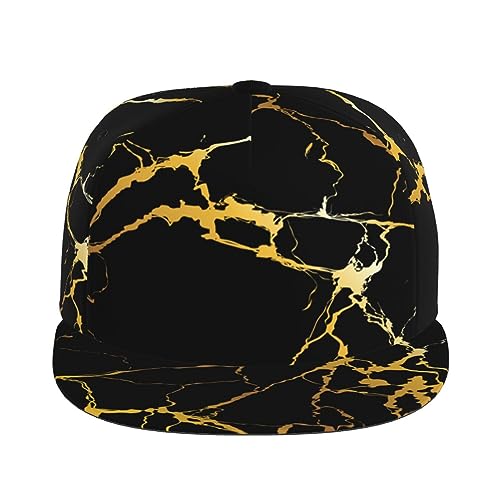 RIMENCH Unisex Adjustable Snapback Trucker Hat Black Marble Gold Texture Baseball Dad Hat2