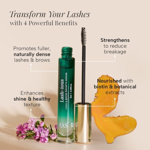 Image of Ras Luxury Oils Lash-ious Lash & Brow Growth Oil /Serum with Biotin & Hyaluronic Acid | Natural, Nourishing Formula for Fuller, Thicker, Healthier Eye Lashes & Brows | Safe for Sensitive Eyes, 8ml