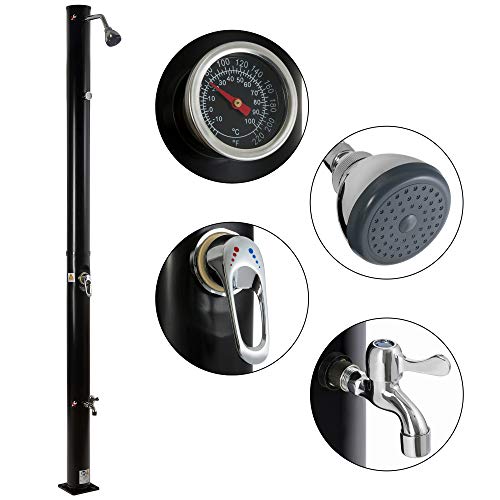 Arebos Zonnedouche | 20 liter | 221 cm | met geïntegreerde thermometer & voetdouche | zwart | ronde douchekop… - Image 8