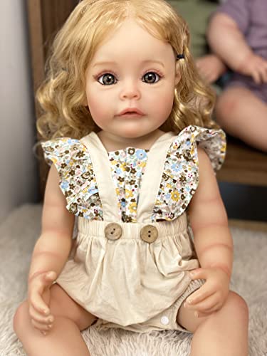 iCradle 22 Inch Reborn Baby Doll Girl,Silicone Full Body Newborn Toddler Doll Realistic Looking Washable Bebe,Dolls Anatomically Correct for Age3+ (White Silicone Doll Blond Hair)