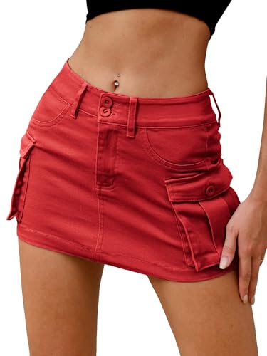 ELLEVEN High Stretchy Denim Cargo Skort for Women