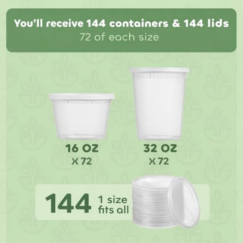 Image of 144 Sets Plastic Food Storage Deli Containers w / Lids 16oz Pint, 32oz Quart