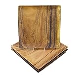 Pacific Merchants Acaciaware Acacia Wood Square Tray/Plate, 12' x 12”, Set of Four