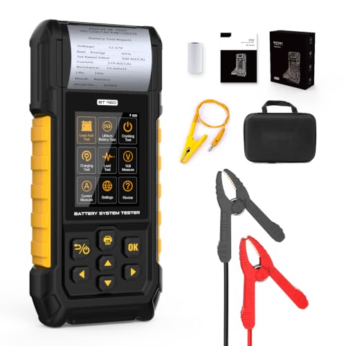 BT960 Car Battery Tester for Lead-Acid &amp; Lithium Batteries with Printer,30-2000 CCA Automotive Battery Load Tester Health Cranking Charging System Leakage Test for Motorcycle, Car, Truck, RV, Boat