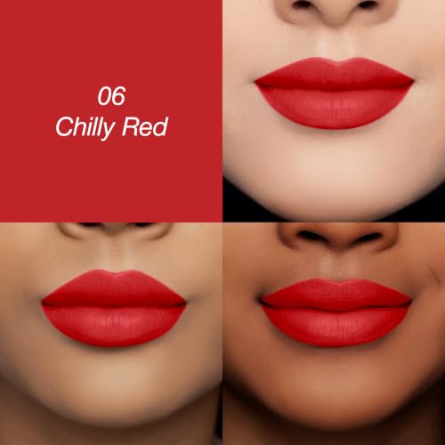 Image of Colors Queen Lippie Creamy Matte Lipstick | Single Swipe Application, Long Lasting & Highly Pigmented | Lightweight Lipstick for Women Infused with Jojoba Oil and Vitamin E (06 - Chilly Red, 5g)