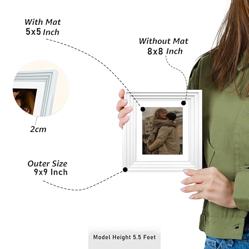 Image of Art Street Luxury Photo Frame for living room, Modern Step Design Photo Frames for Photograph, Art Work, Kids Room Set of 9 (8x8 Inch, White)