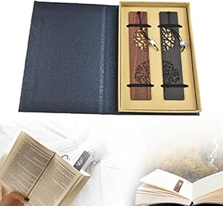 OLRWSLG Wooden Bookmarks Gift Box Set 2 Pcs Natural Carving Bookmarks Personalized Wooden Book Mark Reading Page Marker with Tassel Porcelain Pendant for Women Men Kids Friends Teachers Students