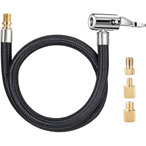 LUMITECO 20'' Tire Inflator Hose Adapter, Lock On Air Chuck w/Converting Nuts & Presta Valve Adaptor for Air Compressor, Schrader Valve Adapter for Tire Pump's Twist On Convert to Lock On Connection Cover